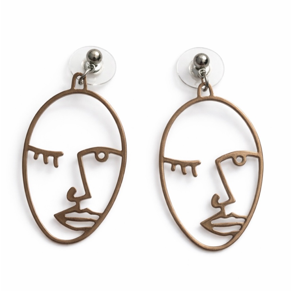 Abstract Face Earrings - Silver